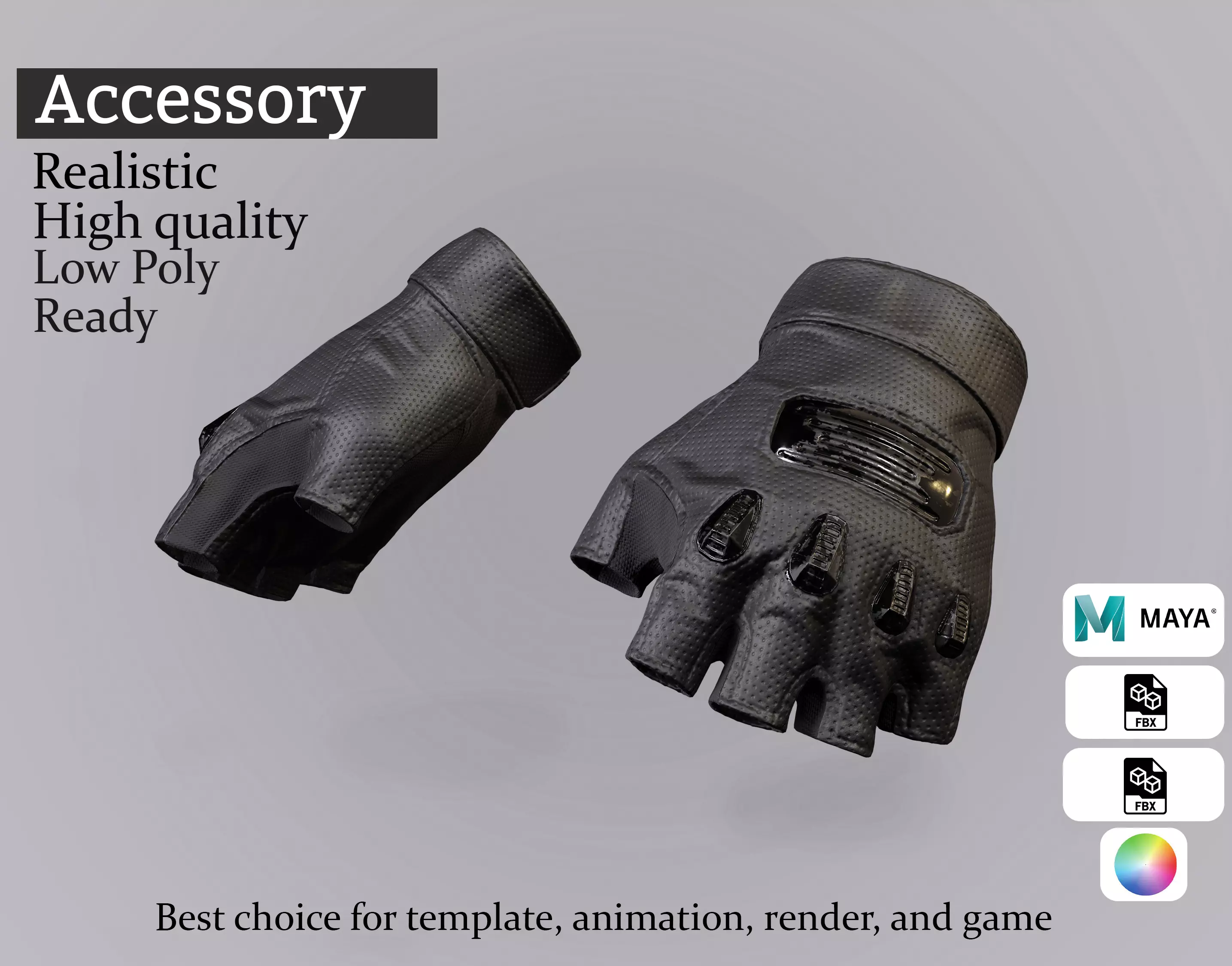 Tactical Fingerless Gloves - Game-Ready Combat Accessory Low-poly 3D model