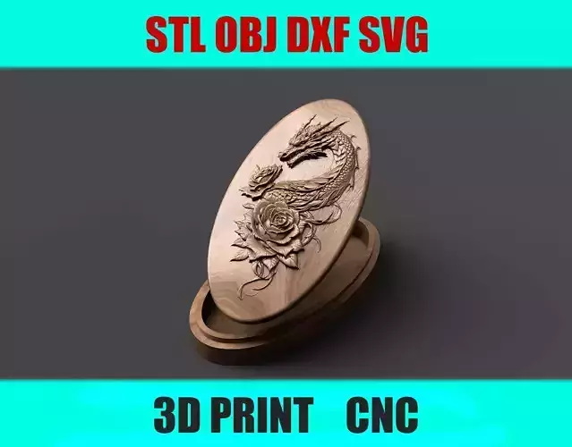 Oval Dragon and Roses Jewelry Box     STL OBJ DXF SVG Files