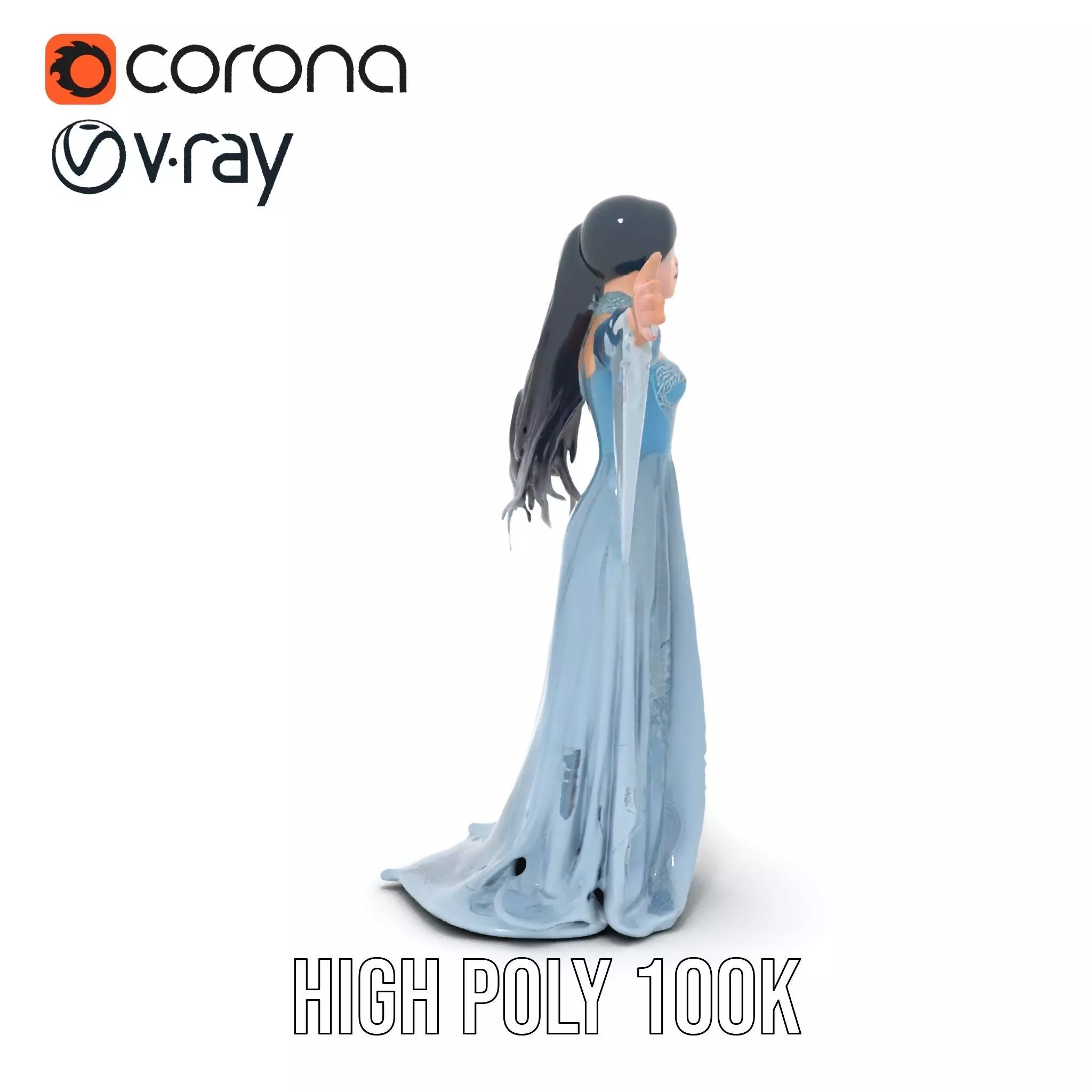 Elegant Blue Dress model pack Low-poly 3D model_18