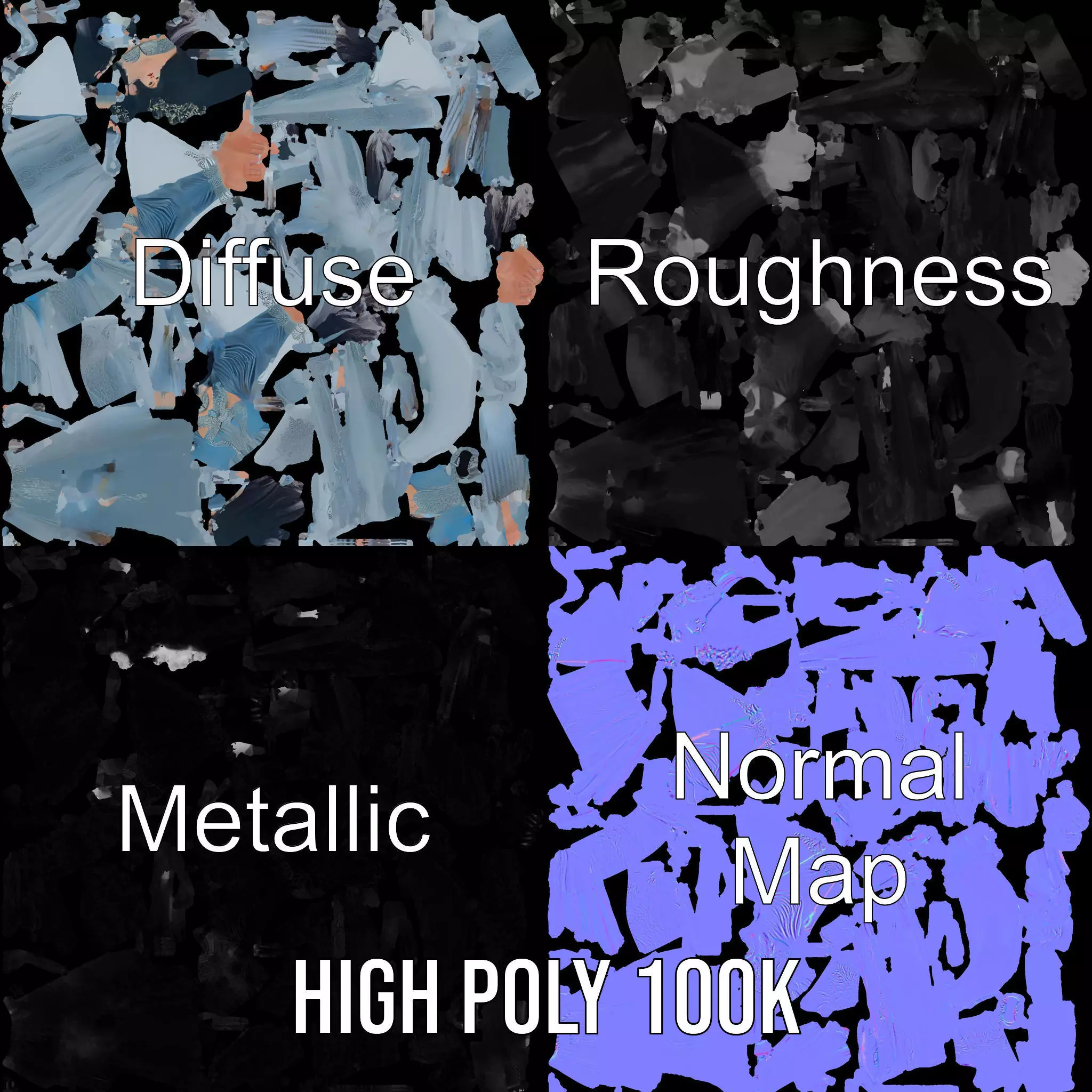 Elegant Blue Dress model pack Low-poly 3D model_4