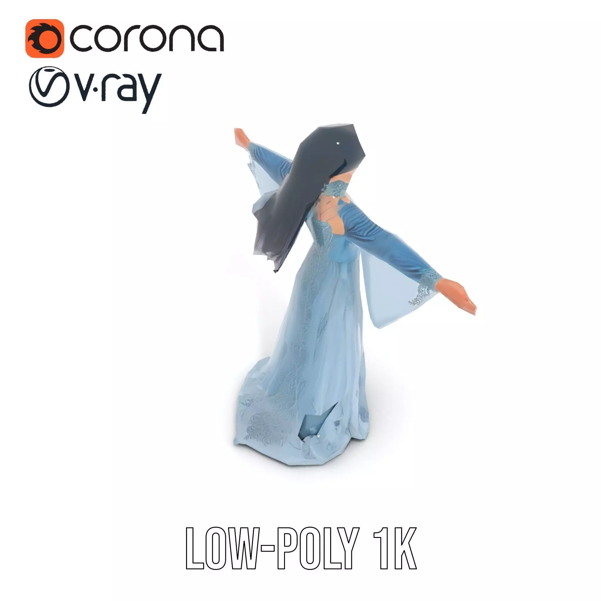 Elegant Blue Dress model pack Low-poly 3D model_8