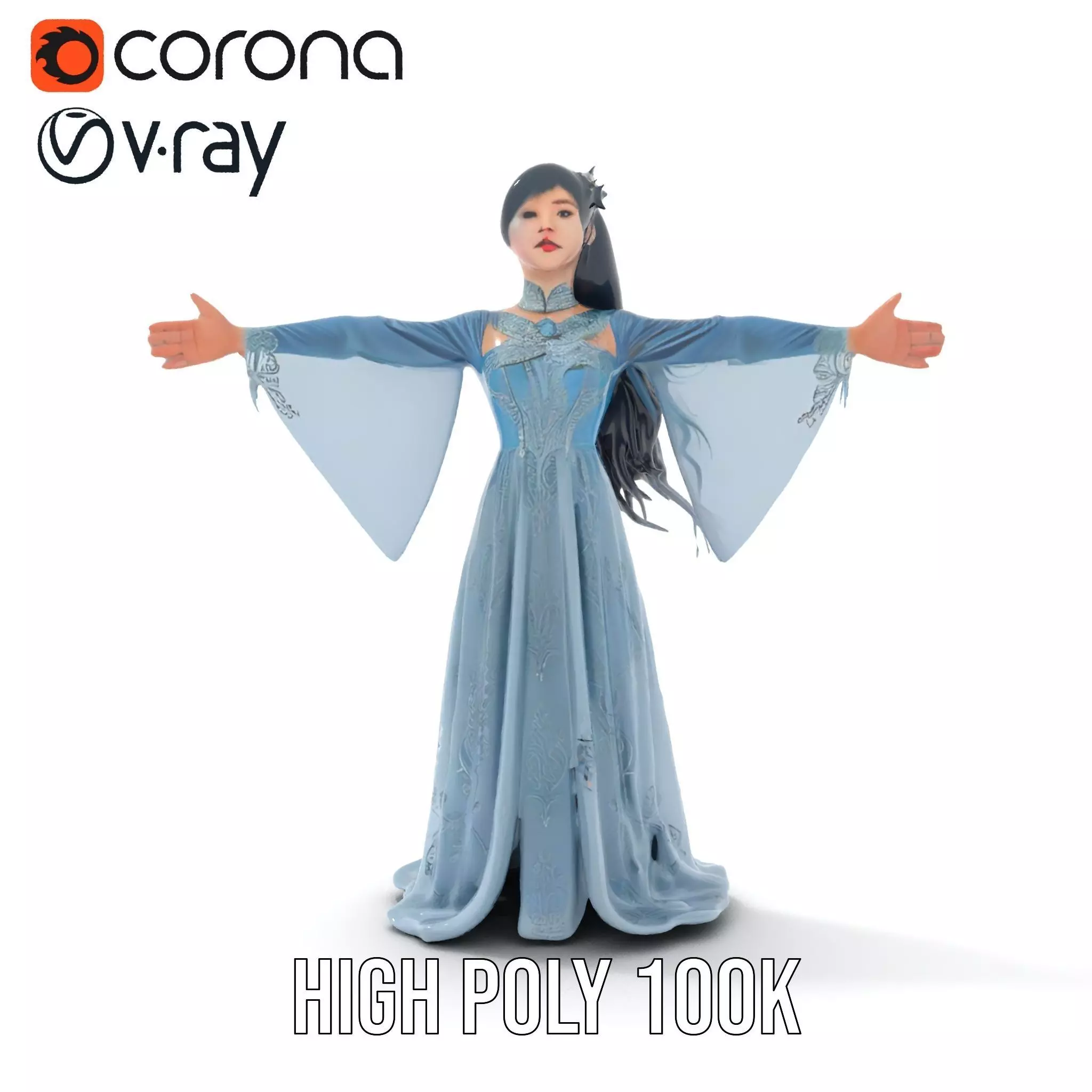 Elegant Blue Dress model pack Low-poly 3D model_29