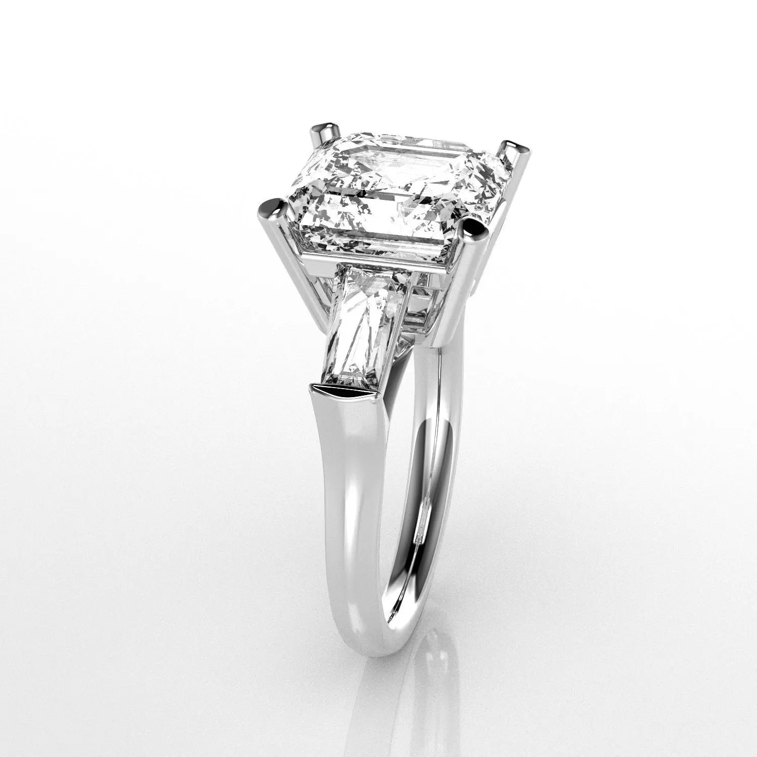 Classic Three Stone Ring - 10 mm Ascher cut - Tapered Baguettes 3D print model_3