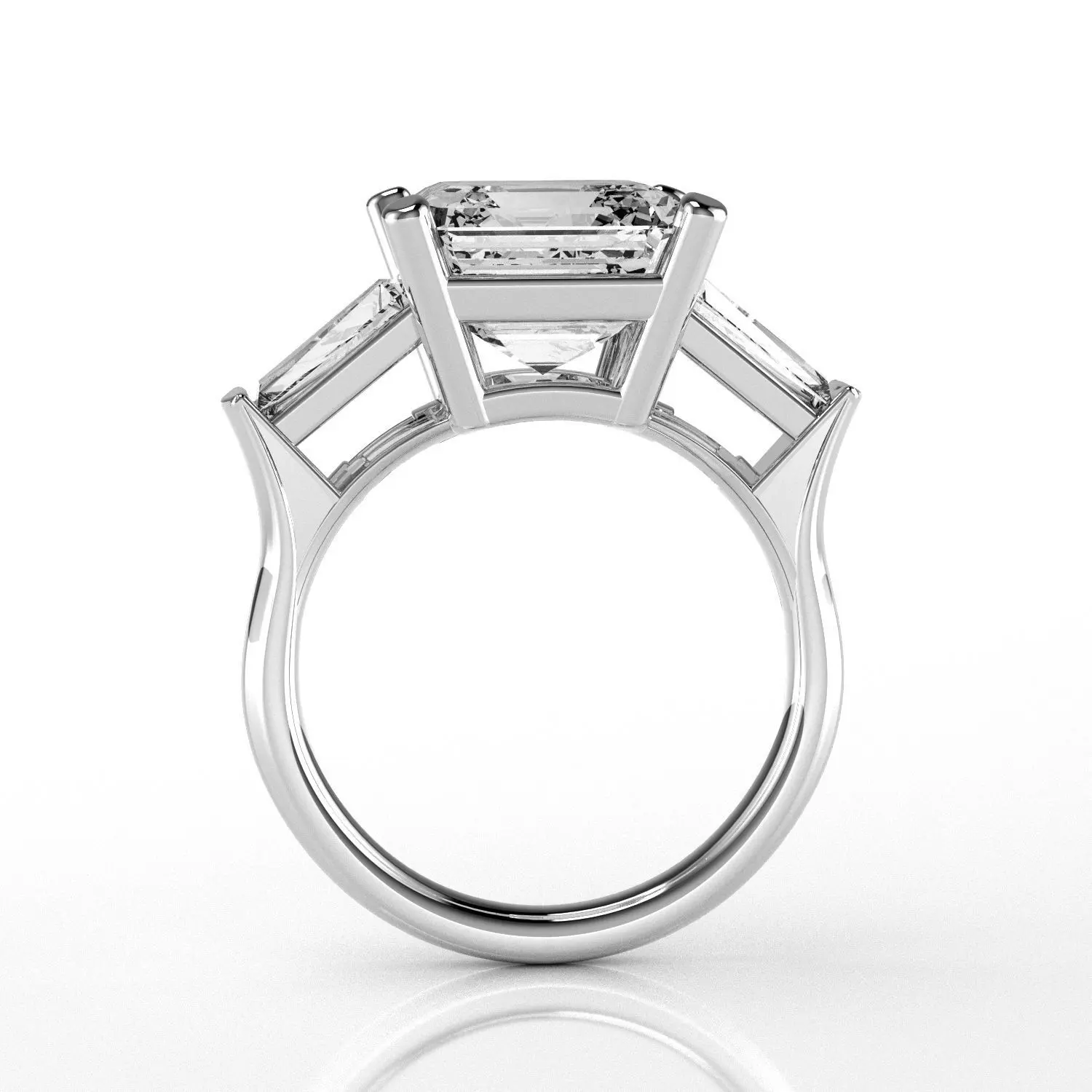 Classic Three Stone Ring - 10 mm Ascher cut - Tapered Baguettes 3D print model_2