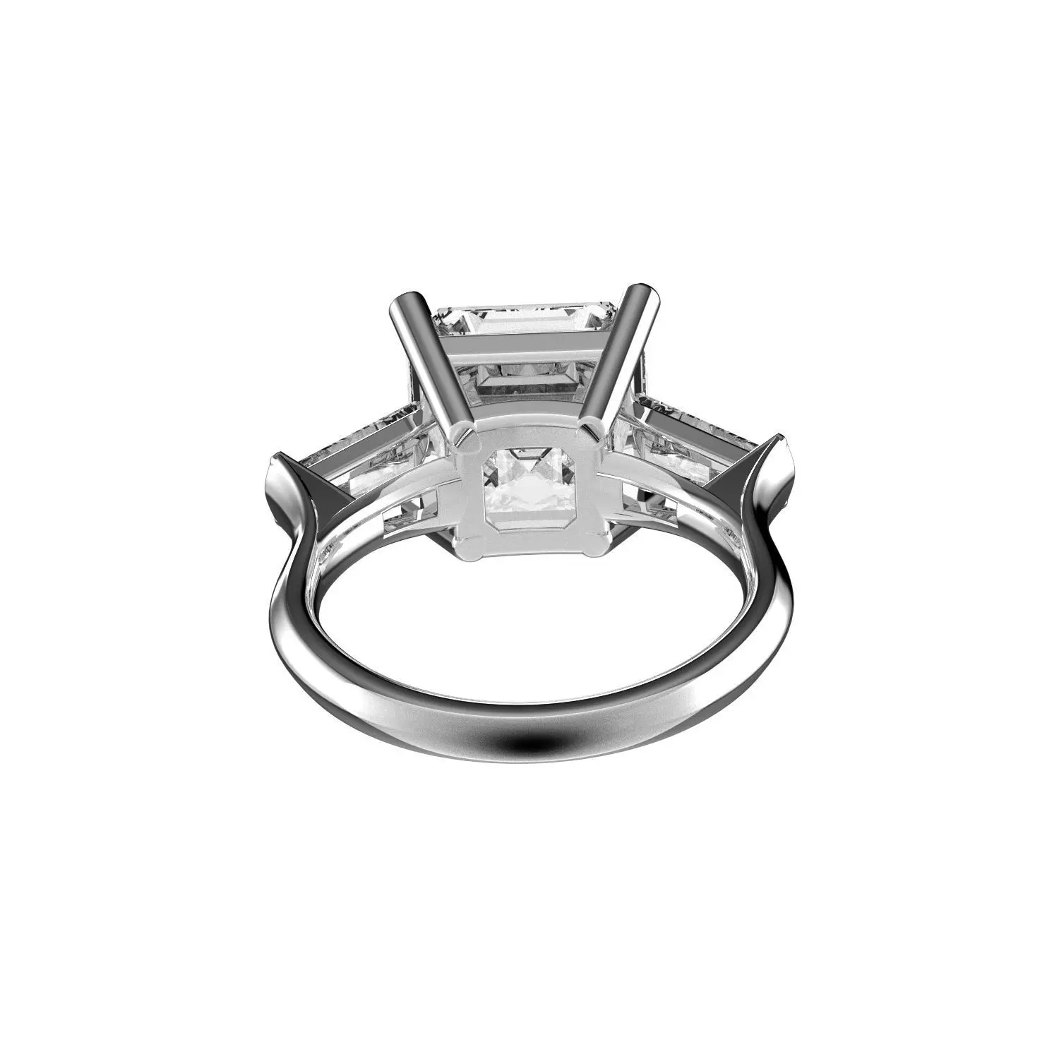Classic Three Stone Ring - 10 mm Ascher cut - Tapered Baguettes 3D print model_4