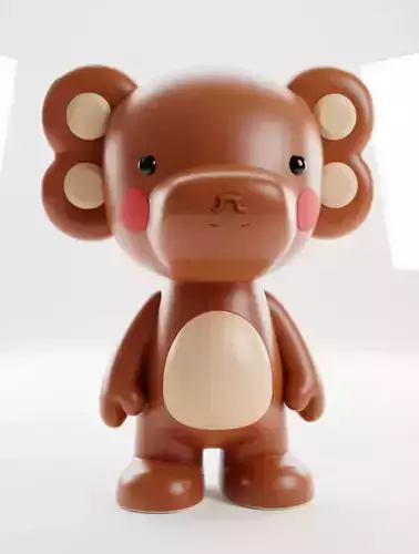Cute Brown Bear Toy Stylized Cartoonish Cub Red Cheek 3D