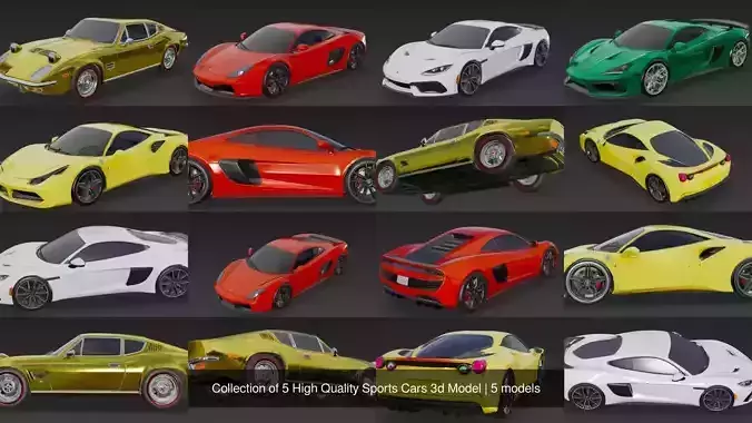 Collection of 5 High Quality Sports Cars 3d Model 