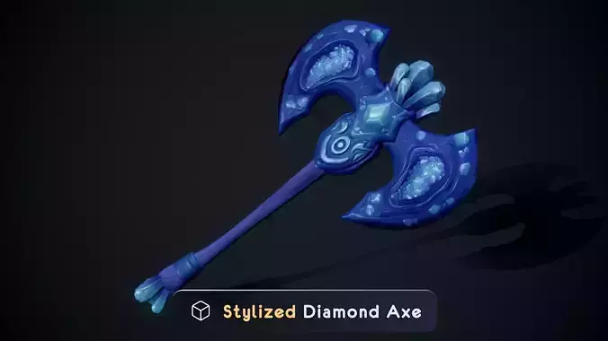 Stylized Diamond Axe Low Poly PBR Game Ready