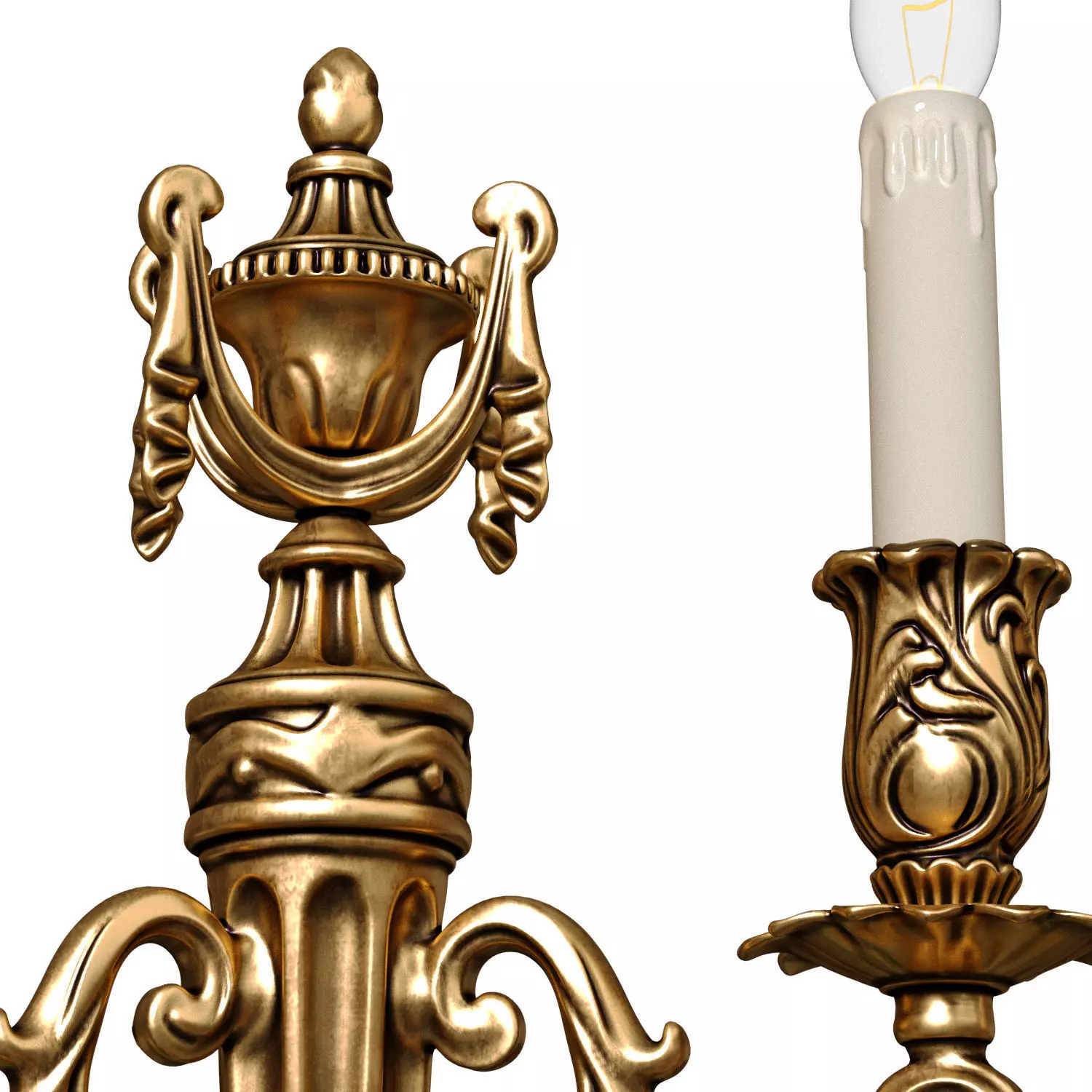 Gold Antique sconce Light in classic style Wall lamp candlestick 3D model_3