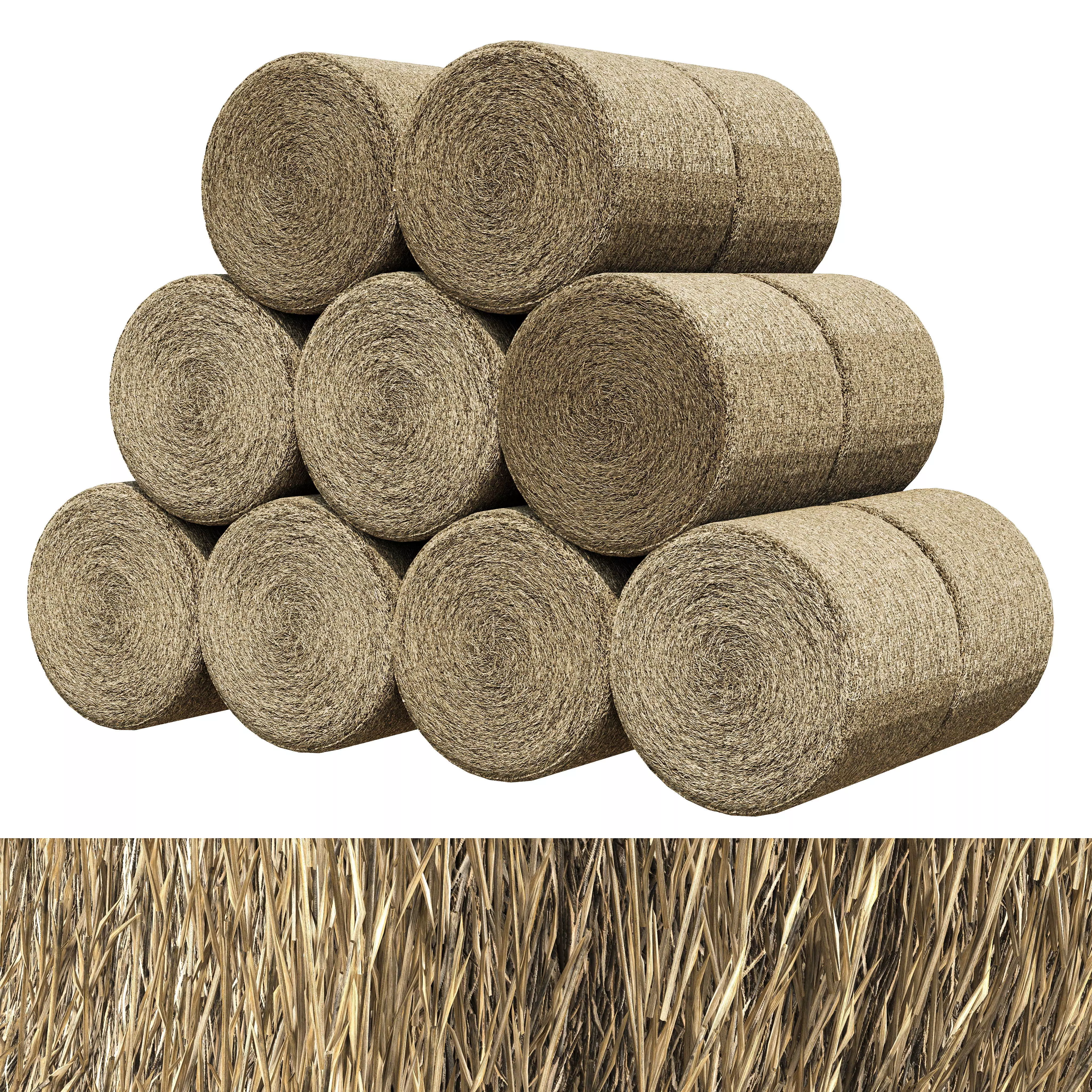 Realistic Roll bale of straw Low-poly 3D model_3
