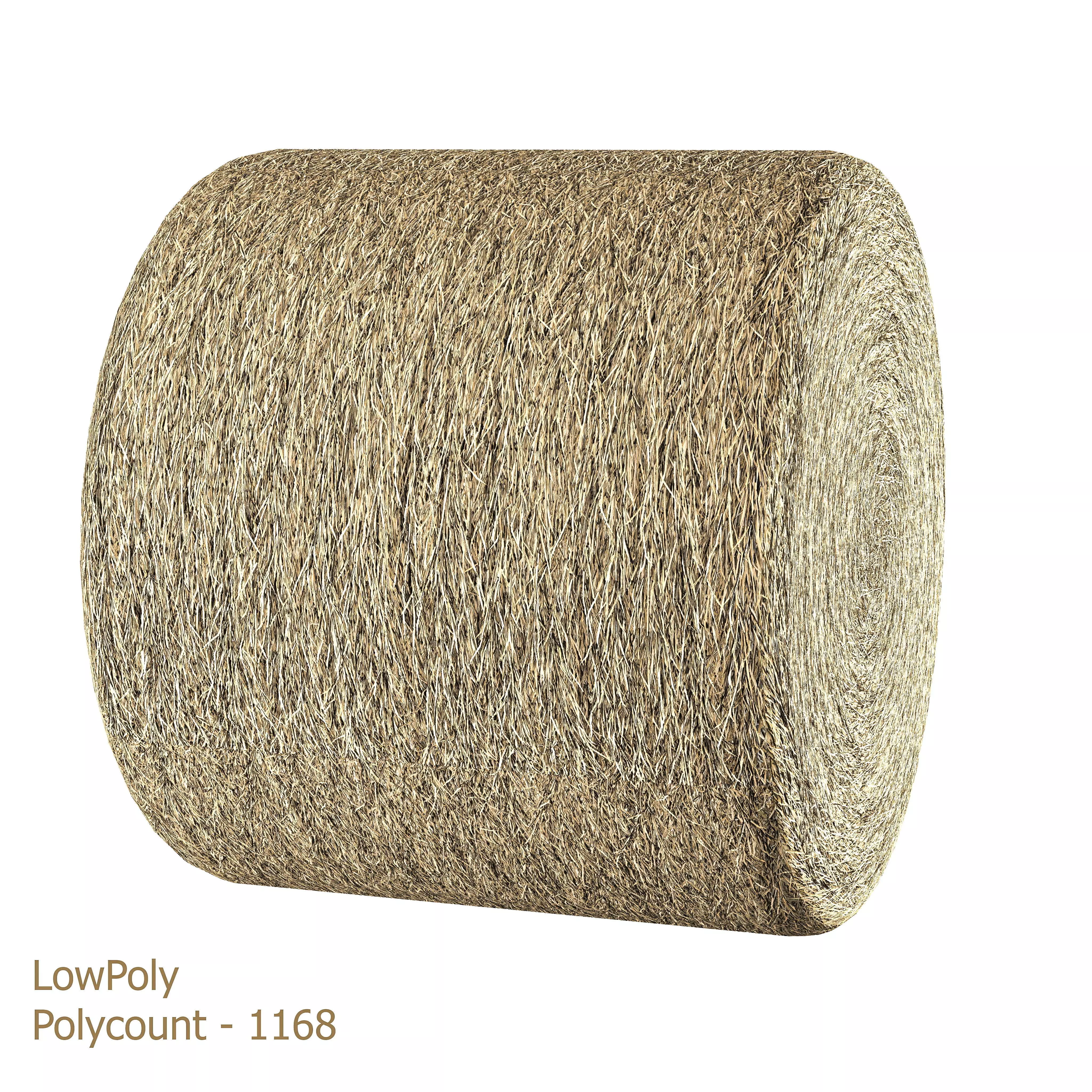 Realistic Roll bale of straw Low-poly 3D model_2