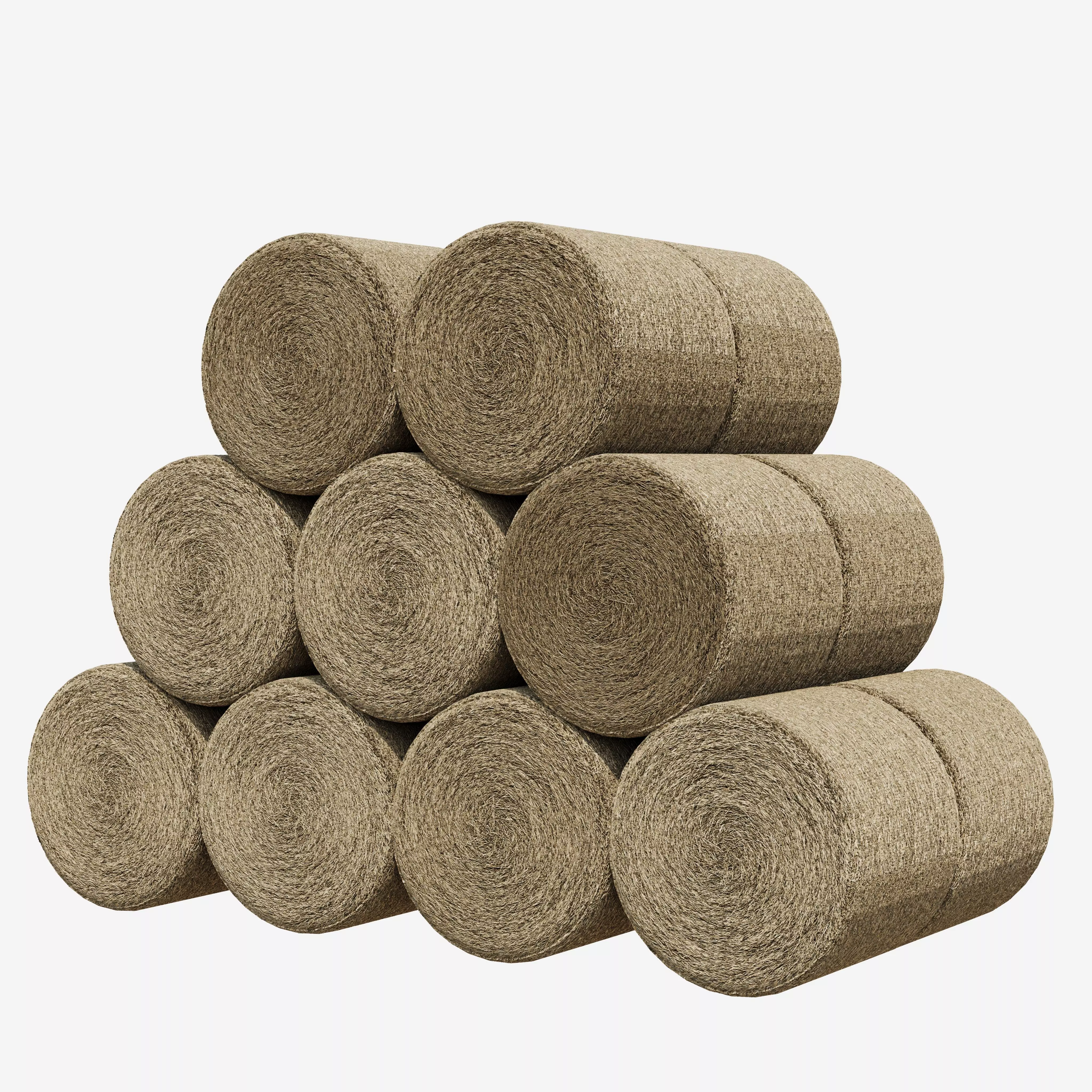 Realistic Roll bale of straw Low-poly 3D model_9