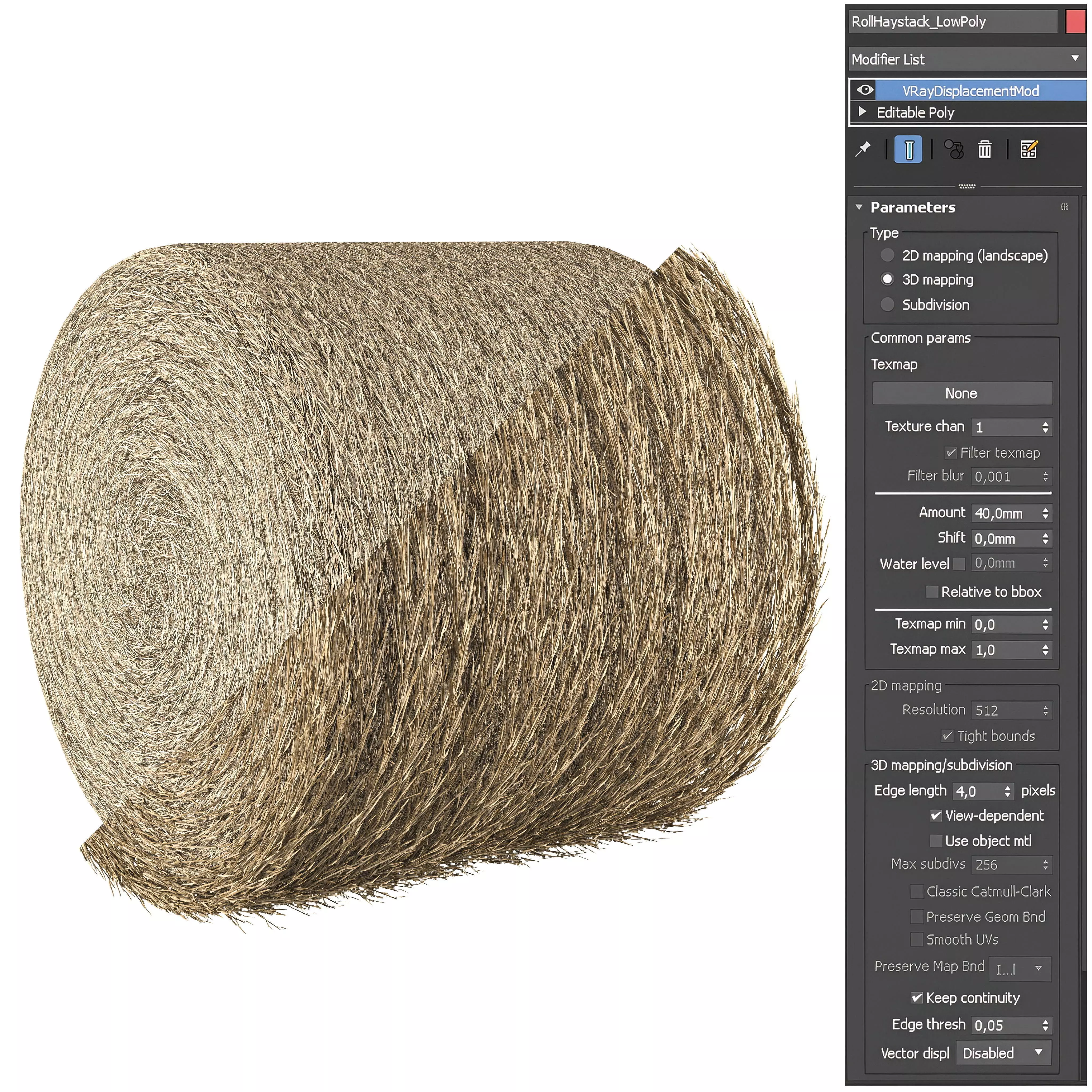 Realistic Roll bale of straw Low-poly 3D model_4