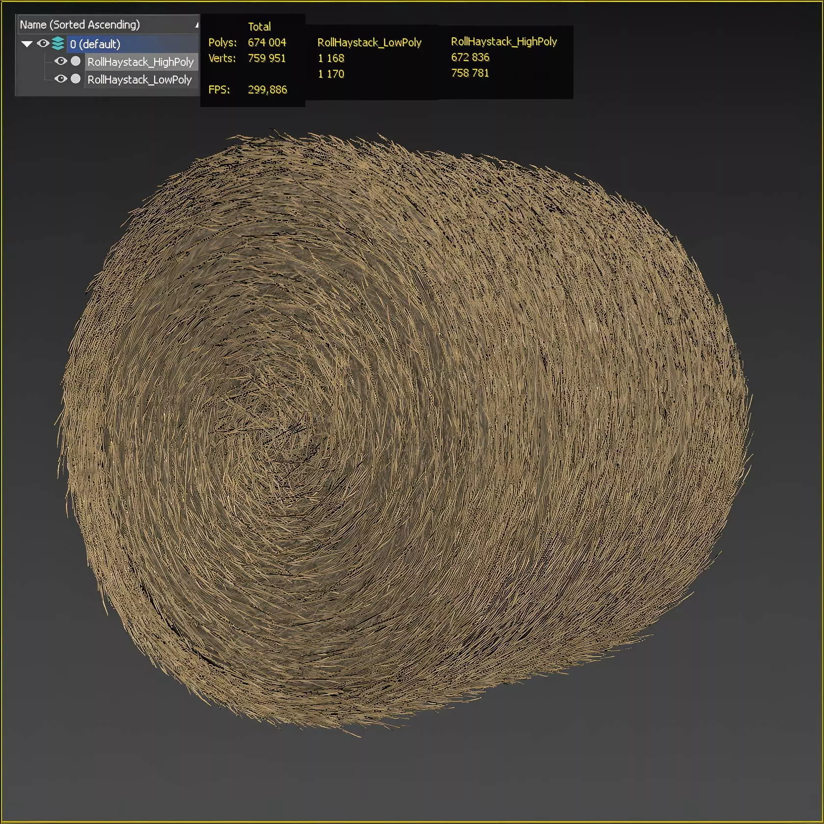 Realistic Roll bale of straw Low-poly 3D model_5