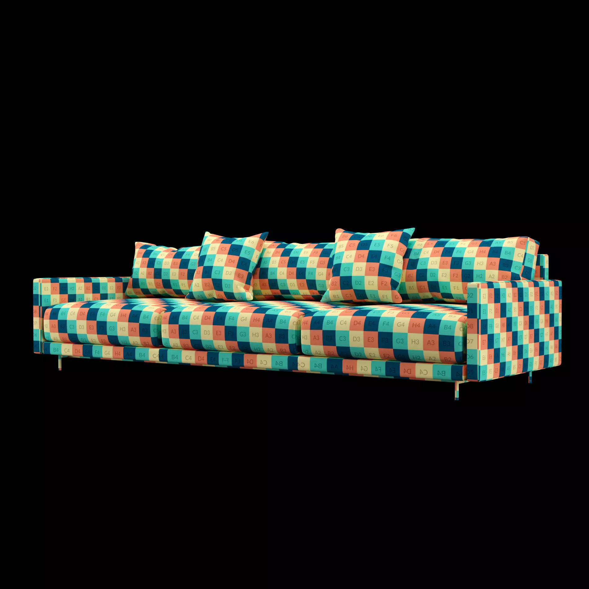 Modern 3 seat fabric sofa with pillow 3D model_2