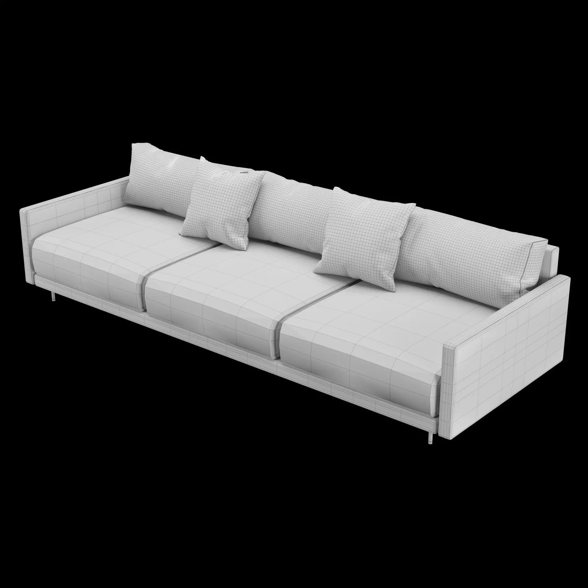 Modern 3 seat fabric sofa with pillow 3D model_6