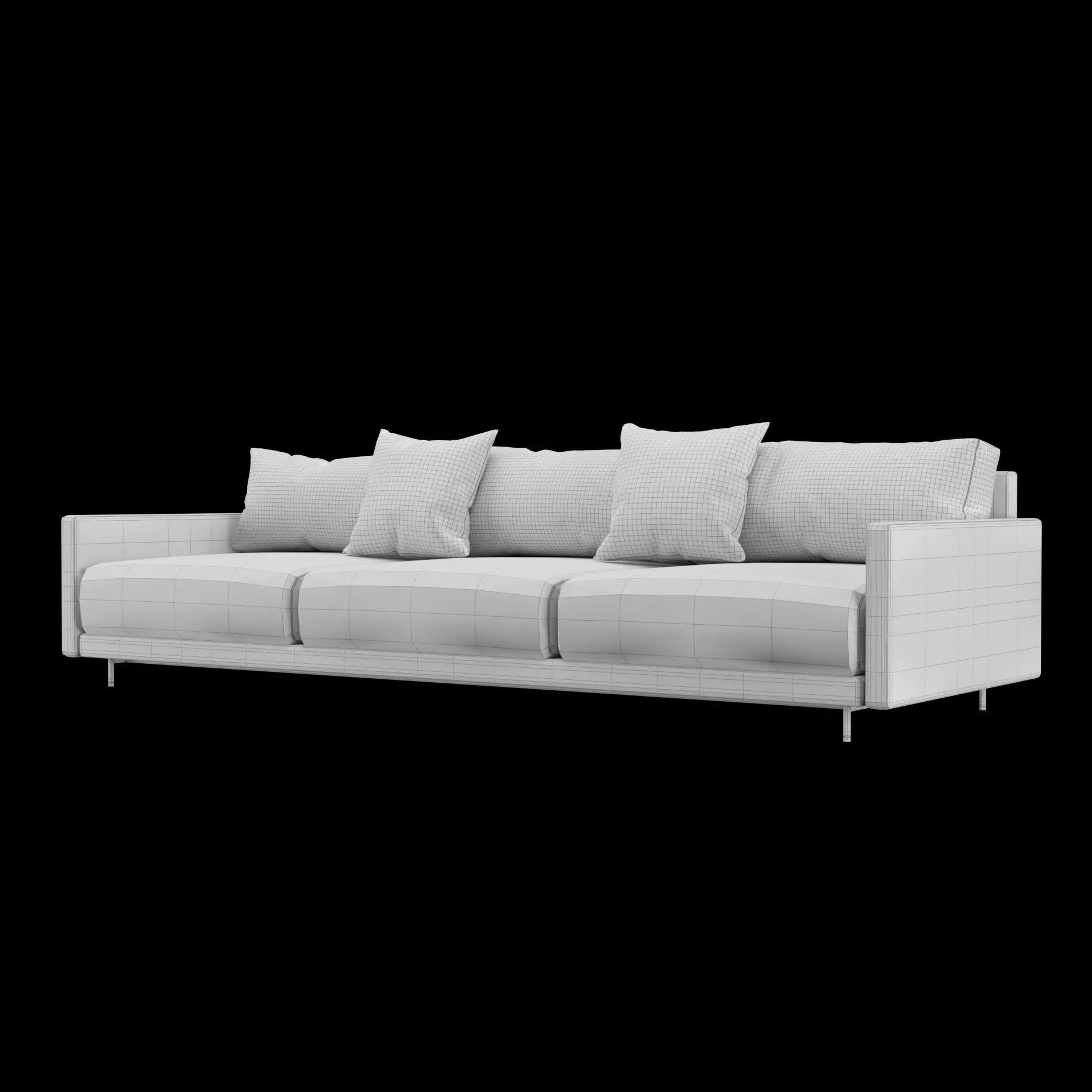 Modern 3 seat fabric sofa with pillow 3D model_4