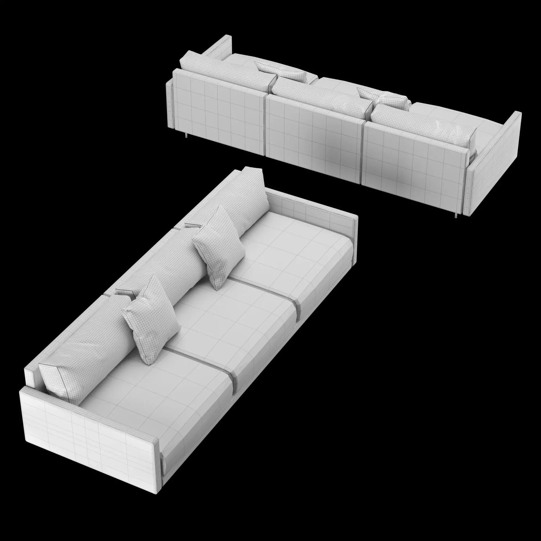 Modern 3 seat fabric sofa with pillow 3D model_1