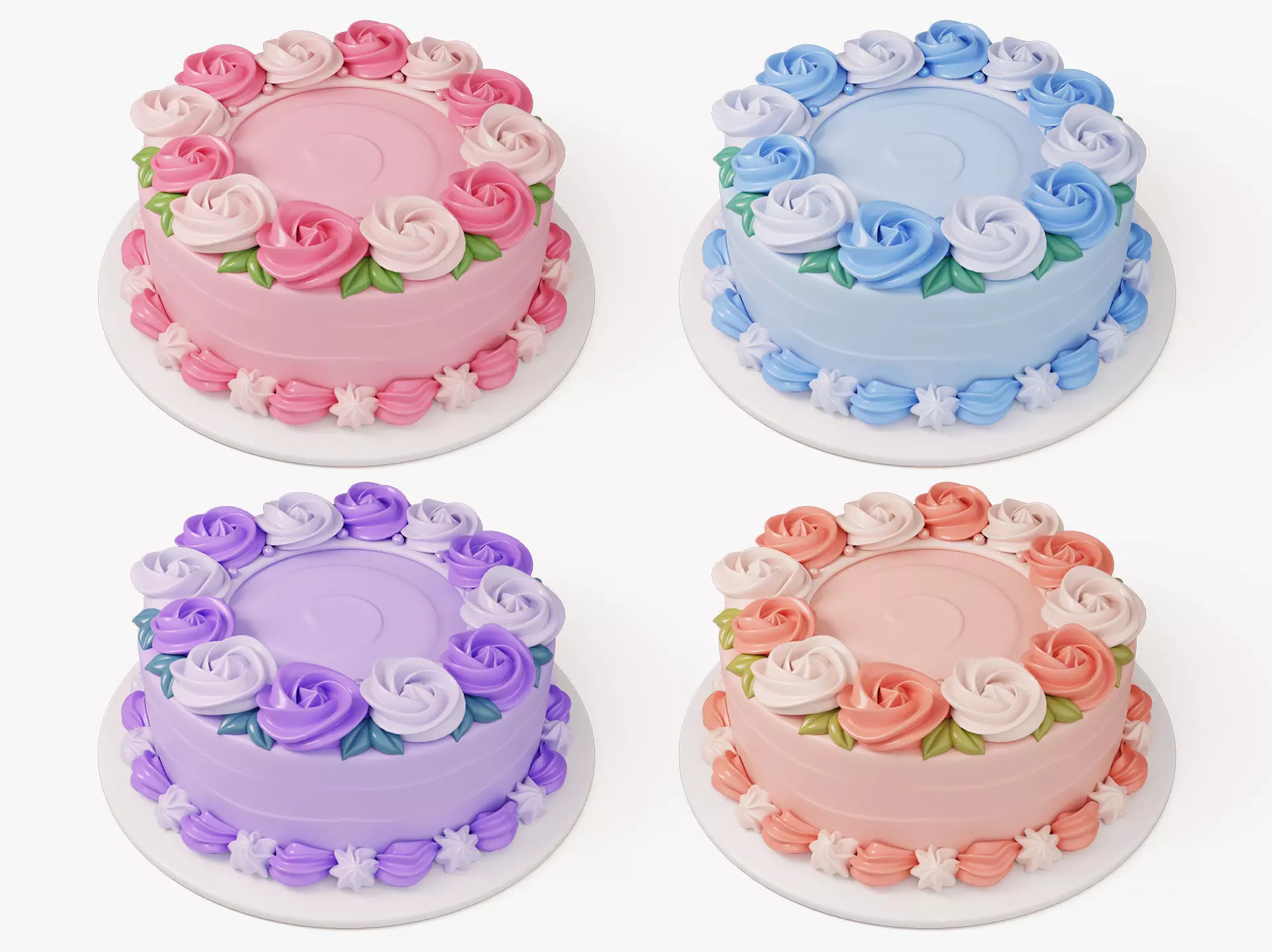 Flower Cake Set 3D model_0