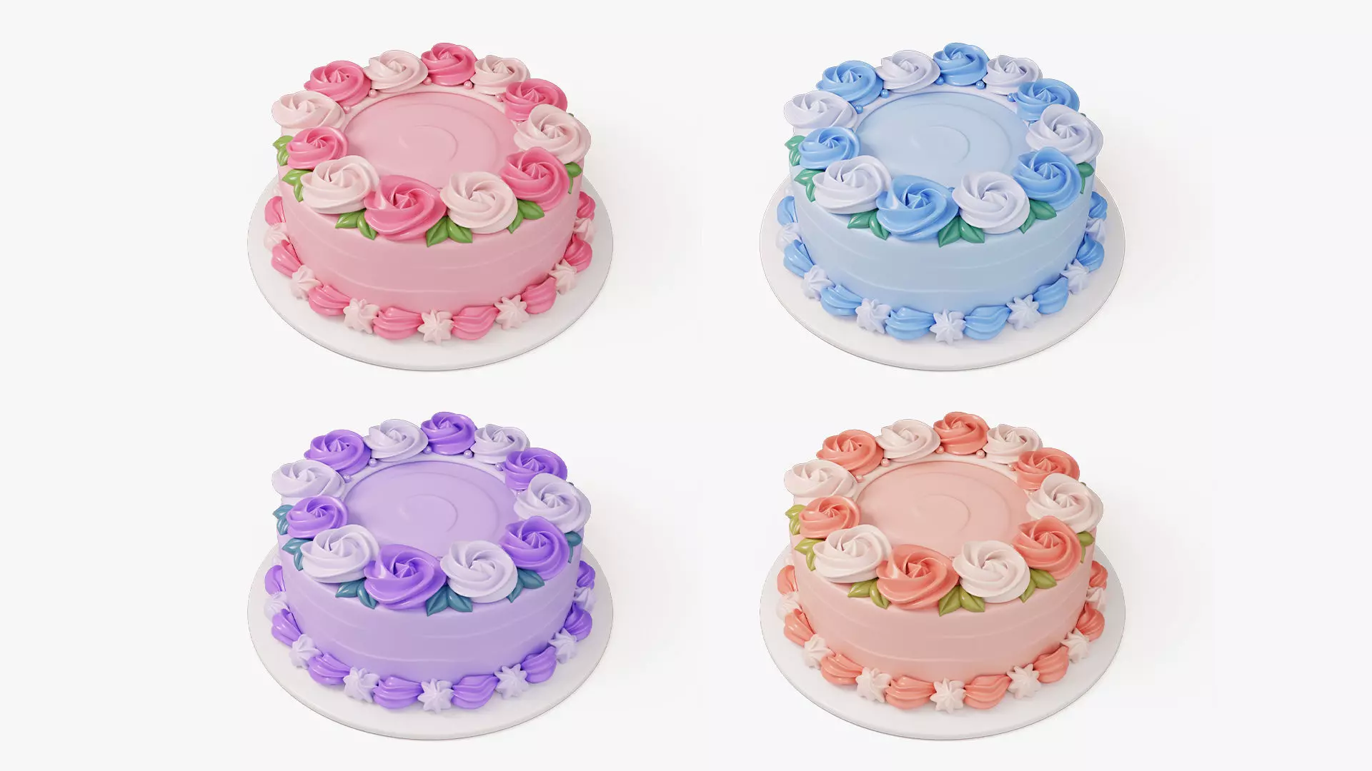 Flower Cake Set 3D model_2