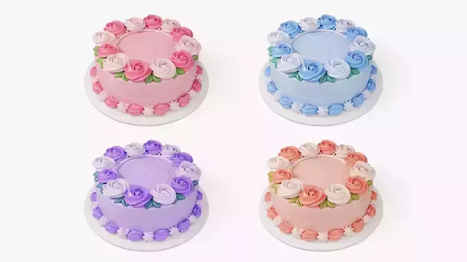 Flower Cake Set 3D model 2