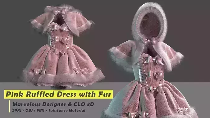 Pink Ruffled Dress with Fur