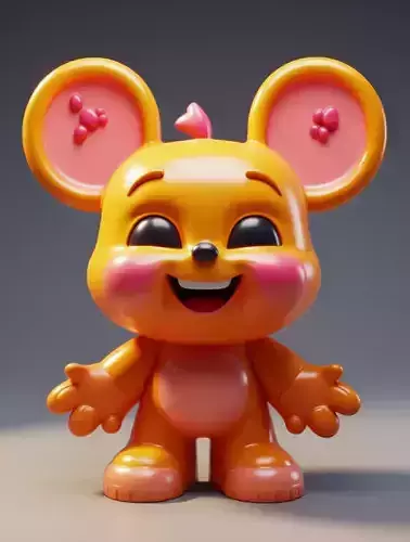 Cute Orange Mouse 3D Cartoon Character Big Ears Smiling Face