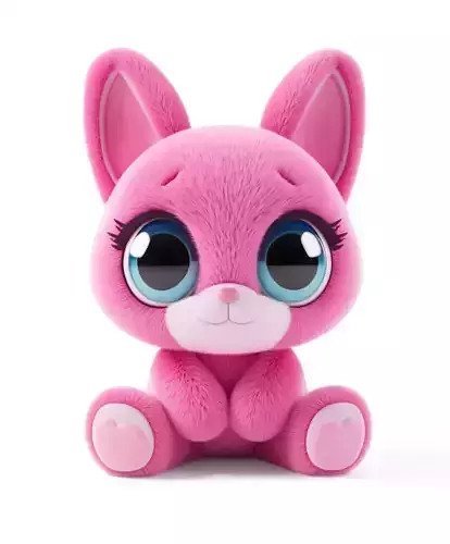Cute Pink Bunny 3D Model Fluffy Plush Toy Big Blue Eyes