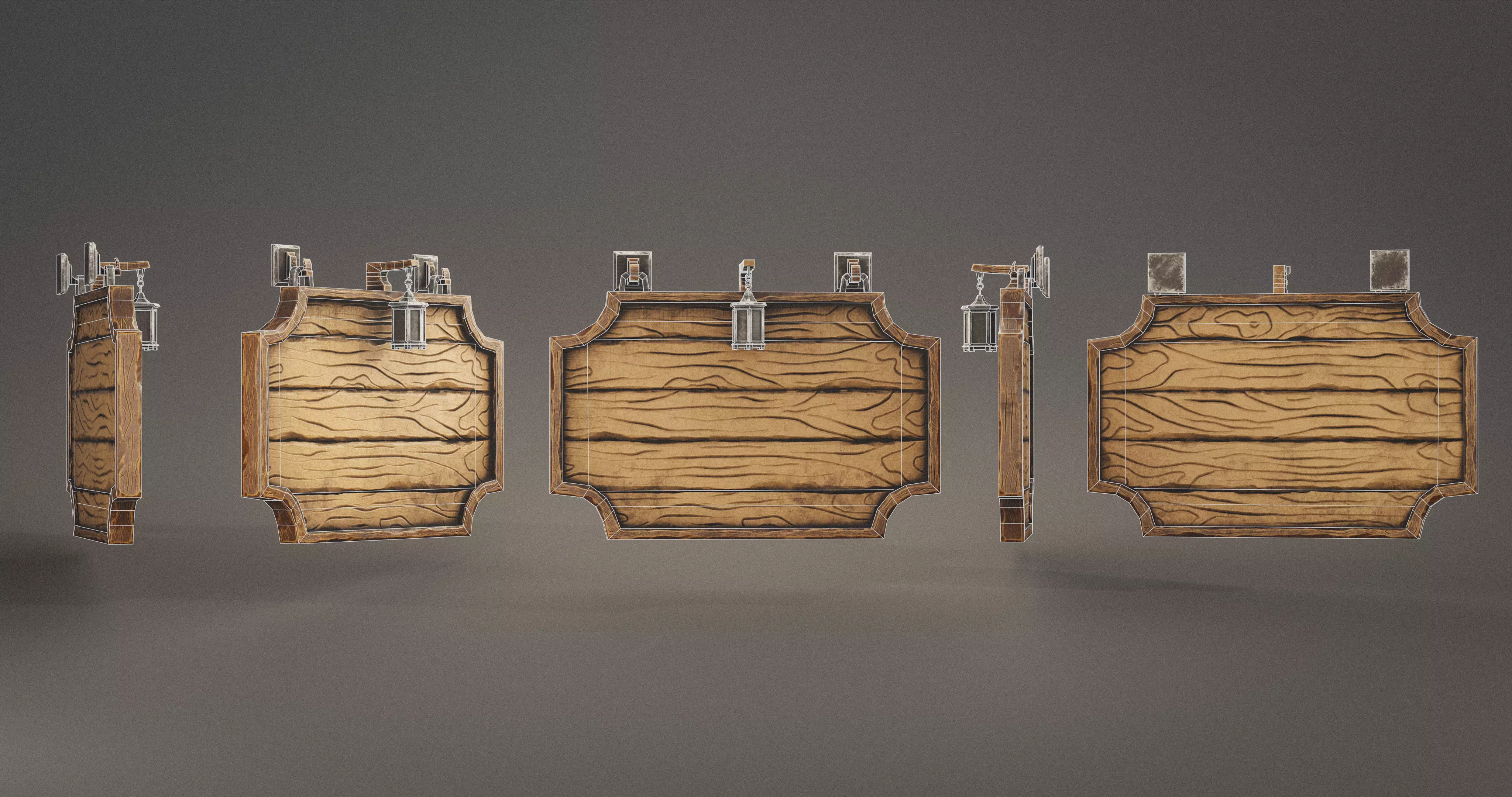 Stylized Medieval Signboards Game Ready Prop Pack 18 PEACES Low-poly 3D model_102