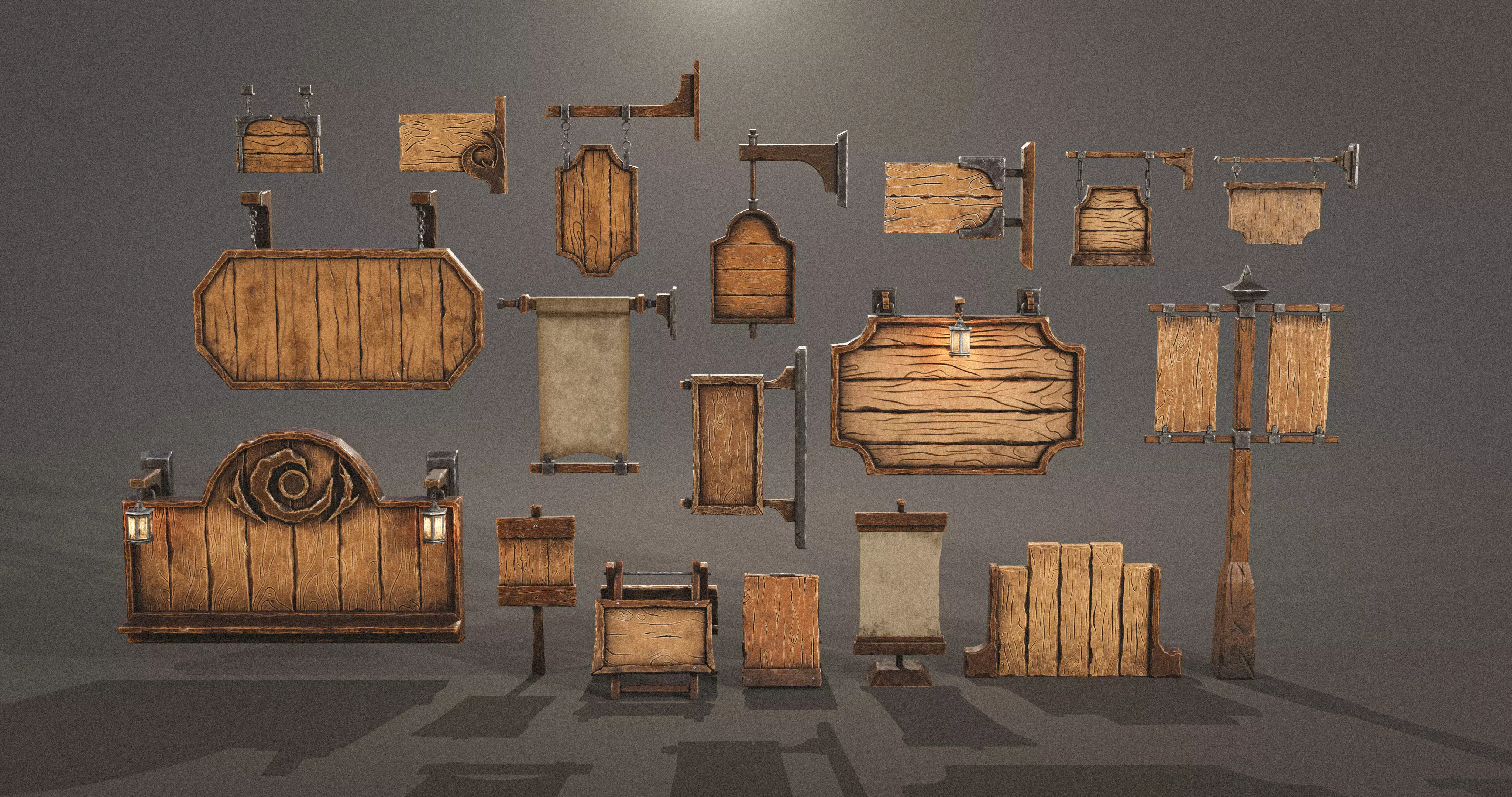 Stylized Medieval Signboards Game Ready Prop Pack 18 PEACES Low-poly 3D model_19