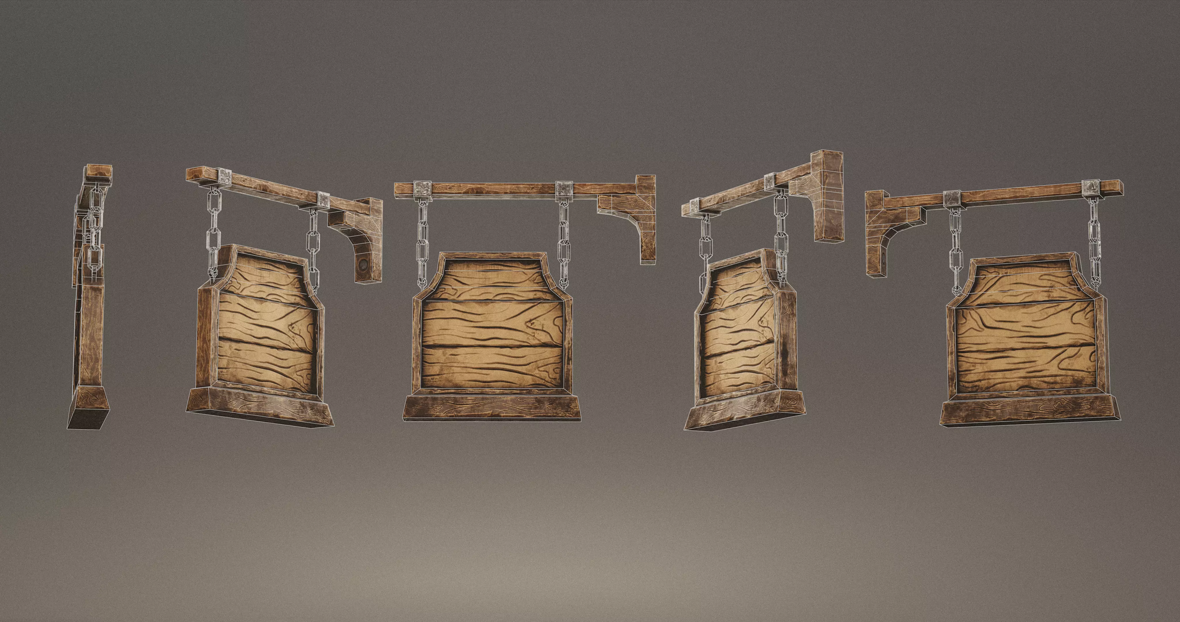 Stylized Medieval Signboards Game Ready Prop Pack 18 PEACES Low-poly 3D model_113