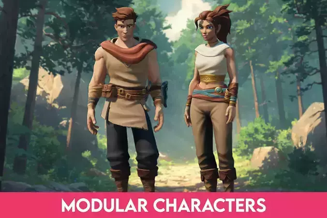 Stylized Medieval Modular Characters Low-poly 3D model