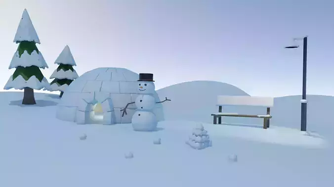 Low poly winter pack Low-poly 3D model