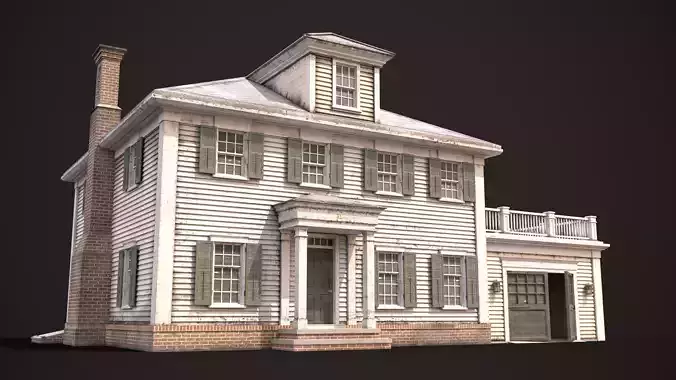 American House Colonial Style Low-poly 3D model 7