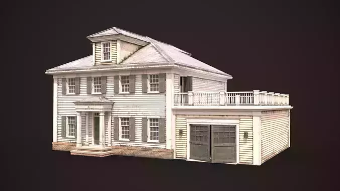 American House Colonial Style Low-poly 3D model 2