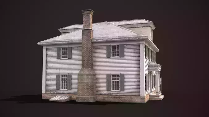 American House Colonial Style Low-poly 3D model 6