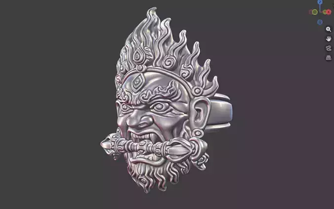 tibetan deity wrathfull god face ring with varja