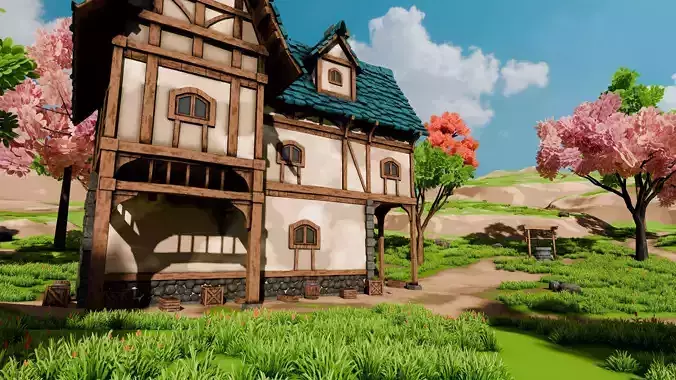 Medieval House 11 With Environment 3D model 7
