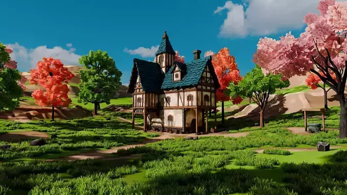 Medieval House 11 With Environment 3D model 2