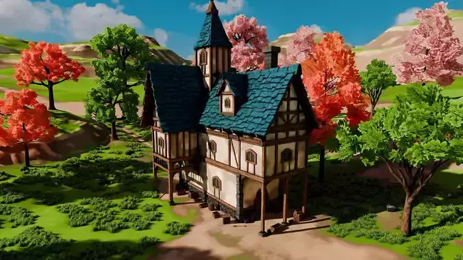 Medieval House 11 With Environment 3D model 3
