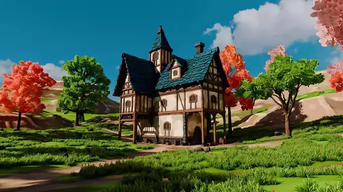 Medieval House 11 With Environment 3D model 6
