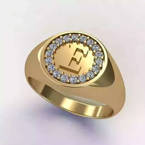 Anel chevalier cravado letra E