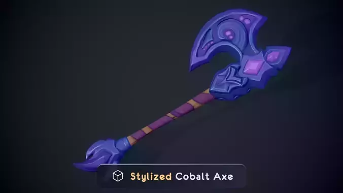 Stylized Cobalt Axe Low Poly PBR Game Ready
