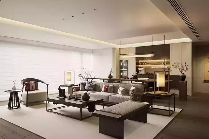 Chinese - style living and dining room