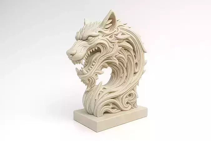 Stylized Wolf Head Bust 