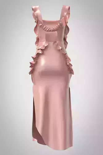 Pink Satin Ruffle Slip Dress 3D Model