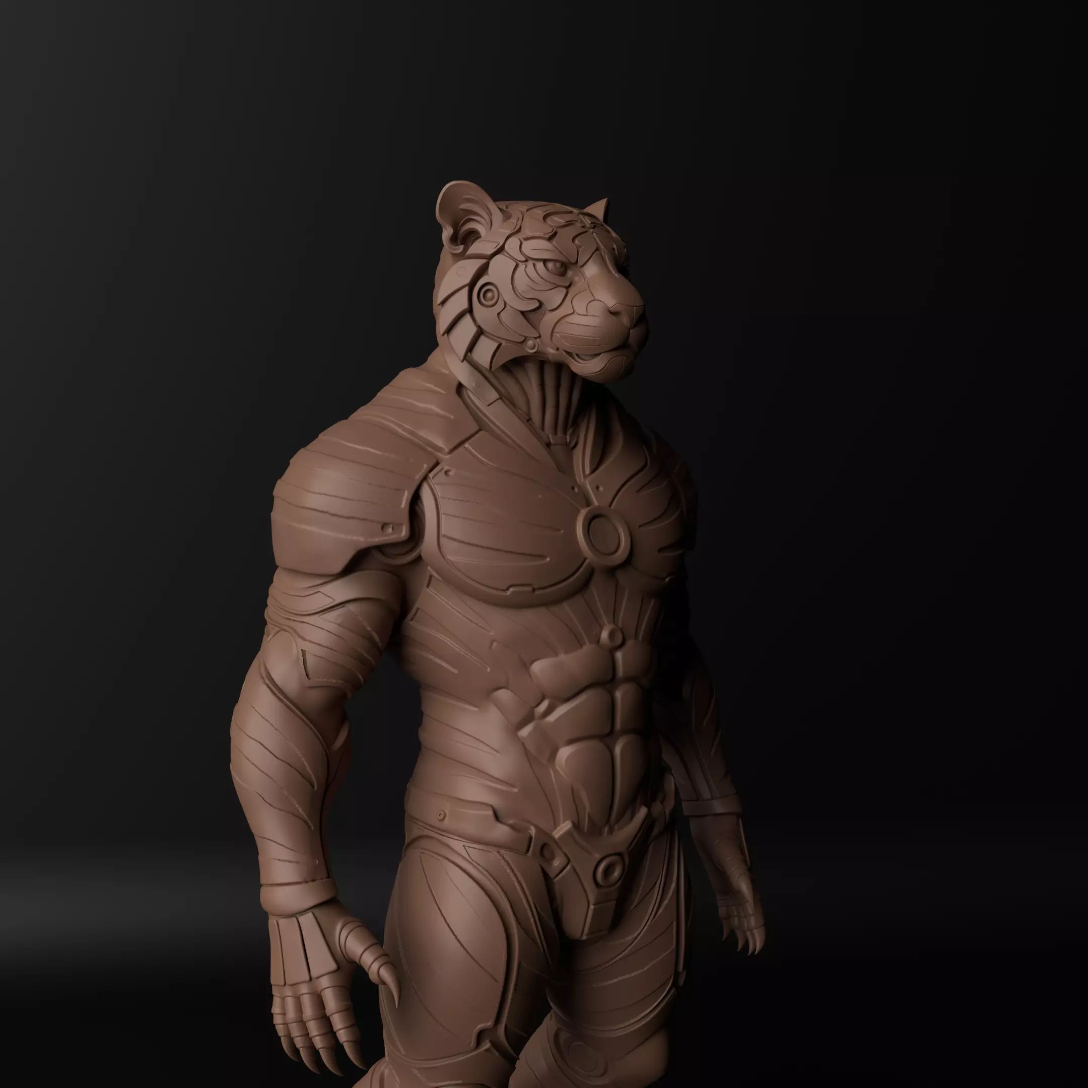Cyberpunk Tiger  Armored Futuristic 3D Printable Statue 3D print model_1