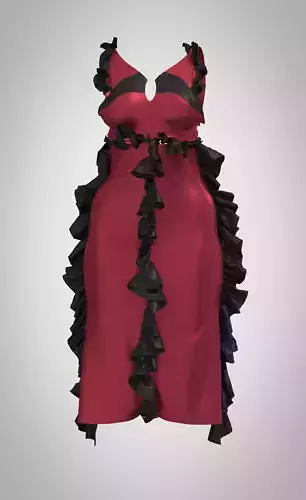 Red Ruffled Bodycon Dress 3D Model