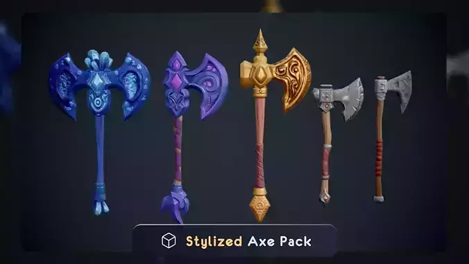 Stylized Axe Pack Five Axes Low Poly PBR 3D Model Collection