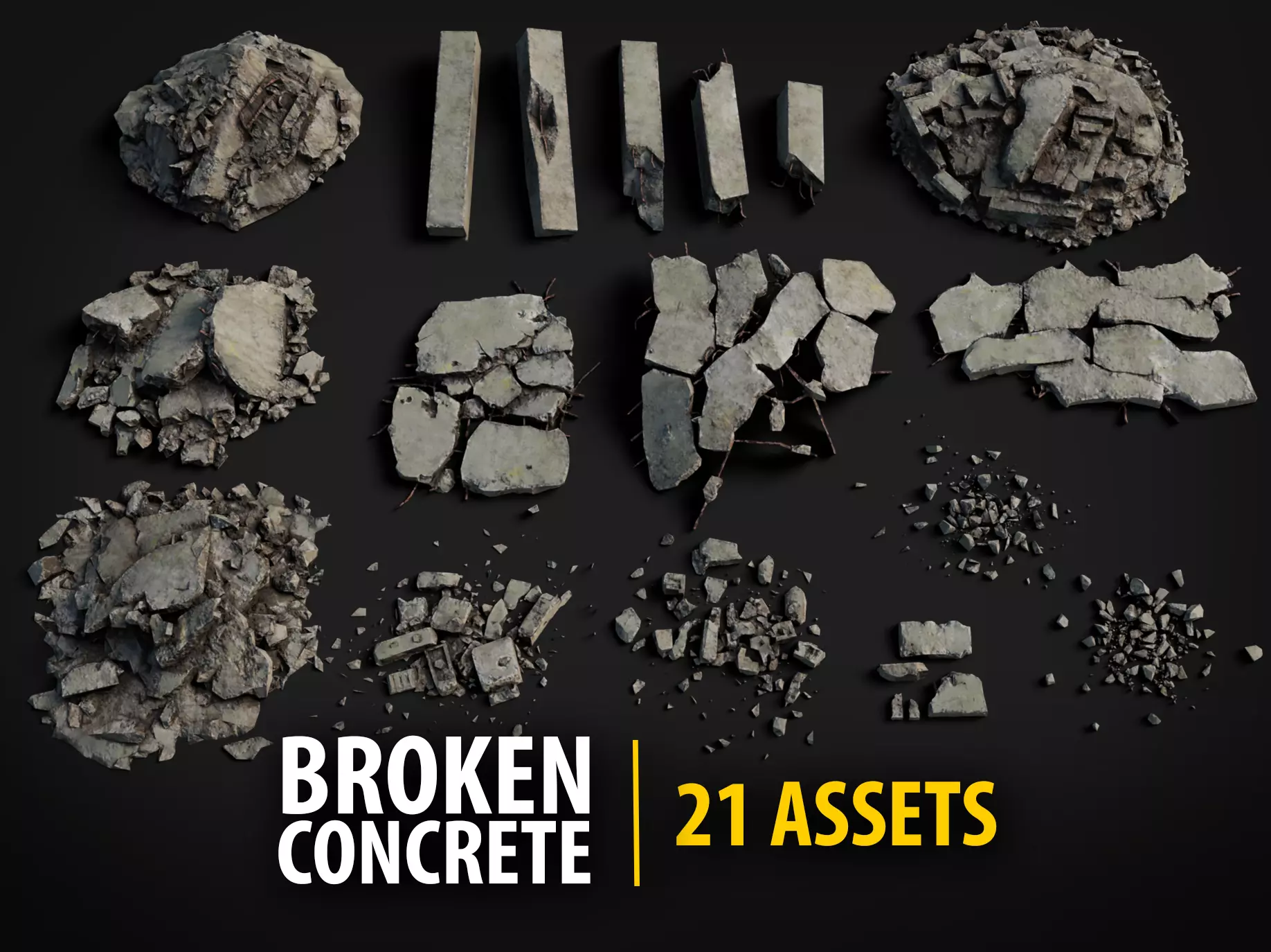Broken Concrete Rubble Pack - 21 Assets PBR Game Ready Low-poly 3D model_0